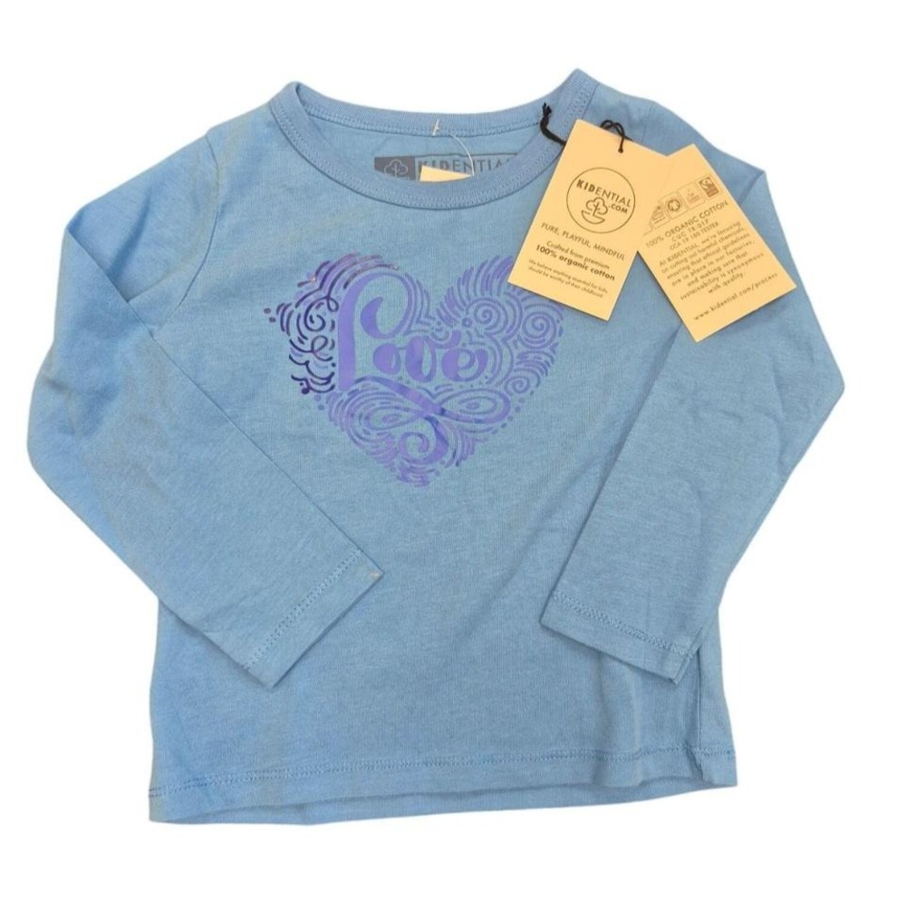 Kidential Organic Cotton Long Sleeve Blue T-Shirt With Love Heart Design